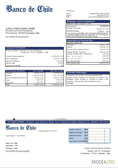 Chili Banco de Chile relevé hypothécaire bancaire scr